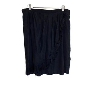 Melrose Vintage Skirt Women’s 16 Black Fringe Faux Wrap Pull On 90’s Western